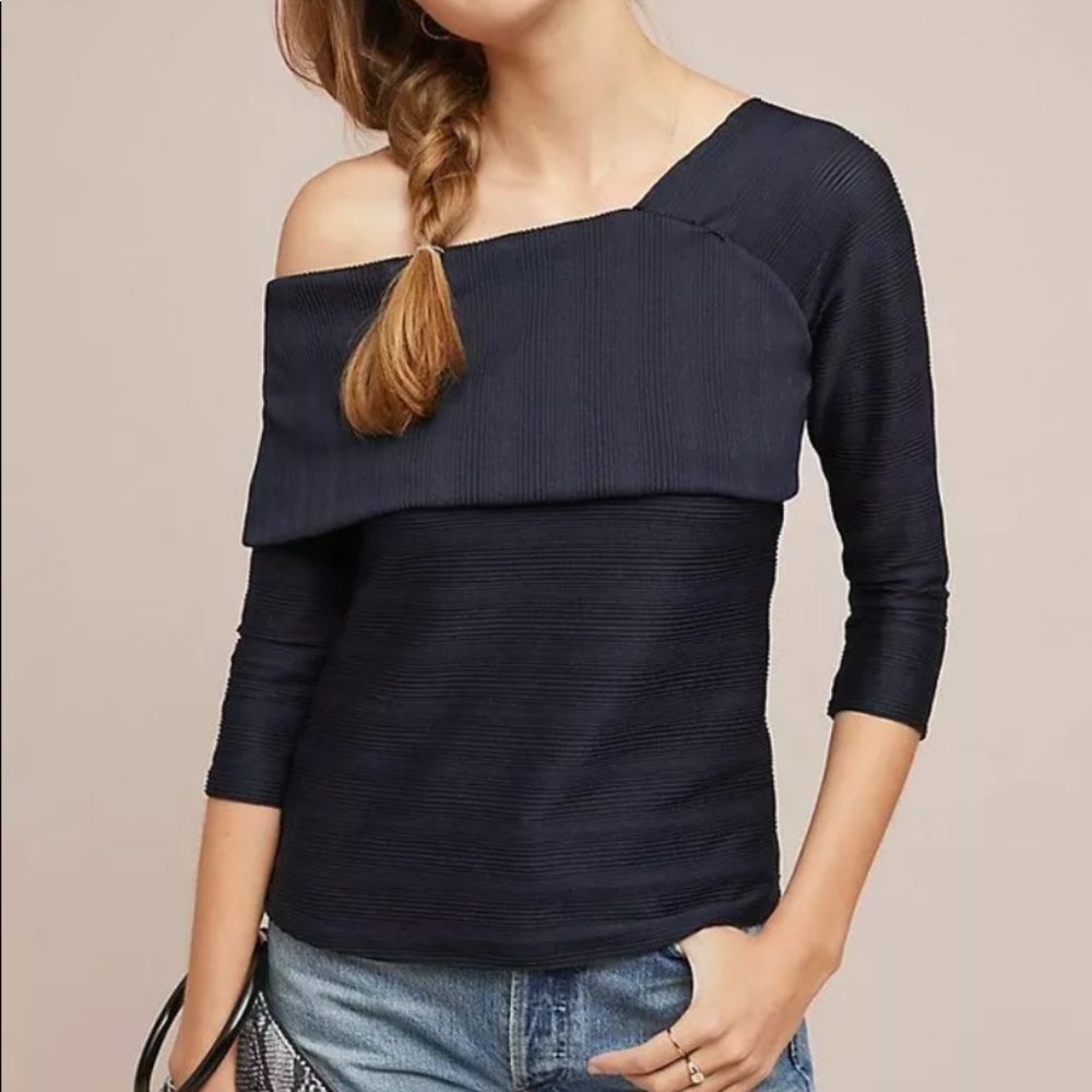 ANTHROPOLOGIE BLUE TASSEL SHULER ONE SHOULDER TOP